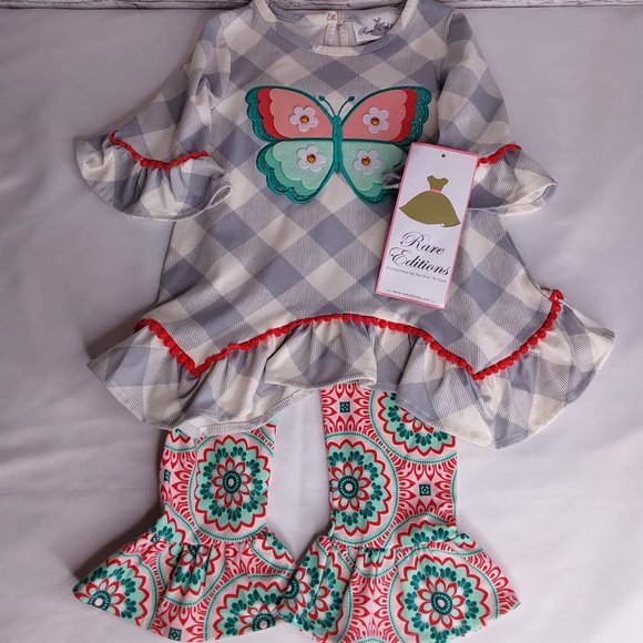 'RARE EDITIONS' TOP & PANTS BUTTERFLY SET - Picture 4 of 15